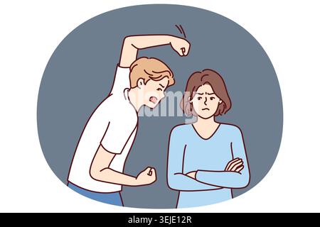 L'homme agressif bat la femme avec violence à cause de jalousie et de suspicion d'infidélité Banque D'Images