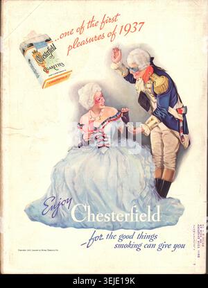 1937 Chesterfield Advertisement Life Magazine 22 février 1937 - Vintage US Press Advertising Banque D'Images