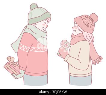 Une joyeuse célébration d'échange de cadeaux d'hiver entre bons amis et compagnons bien-aimés Banque D'Images