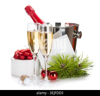 Champagne et cadeaux de noël Banque D'Images