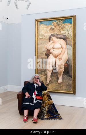 Londres, Royaume-Uni. 29 mai 2026. LONDRES, ROYAUME-UNI - 29 MAI 2026 : la maison de vente aux enchères Sotheby's dévoile le chef-d'œuvre de Lucian Freud intitulé "Sleeping by the Lion Carpet", (25-35 millions de livres sterling) avec la célèbre sitter du tableau Sue Tilley à Londres, Royaume-Uni le 29 mai 2026. Acclamé par la critique comme « l'œuvre la plus importante jamais peinte par Freud », le tableau est l'œuvre finale et la plus ambitieuse du célèbre quatuor de portraits monumentaux de Tilley. (Photo de Wiktor Szymanowicz/NurPhoto) crédit : NurPhoto SRL/Alamy Live News Banque D'Images