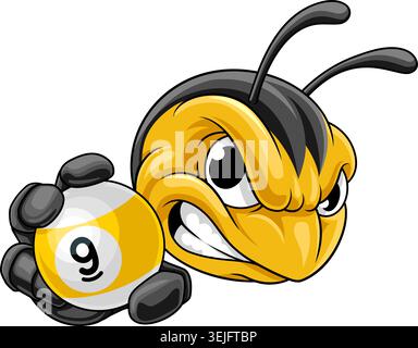 Un personnage de dessin animé mascotte d'une équipe sportive d'abeille, de frelon ou d'insecte de guêpe tenant une balle de 9. Illustration de Vecteur
