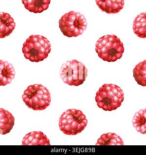 Motif sans couture framboise. Illustration originale d'aquarelle dessinée à la main isolée sur fond blanc Banque D'Images