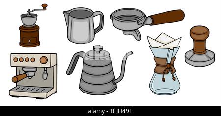 Ensemble d'illustration vectorielle d'équipement de fabrication de café isolé Illustration de Vecteur
