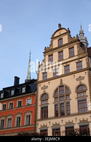 Façades de maison dans la vieille ville de Stockholm, Suède Banque D'Images
