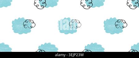 Croquis mignons de style craie de nuages noirs et bleus sur fond blanc Illustration de Vecteur
