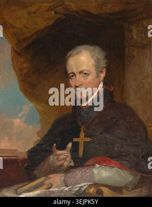 Portrait historique de Jean Louis Lefebvre de Cheverus assis dans des robes ecclésiastiques avec une croix d'or et des livres religieux. Œuvre d'art formelle du début du XIXe siècle représentant le cardinal catholique d'origine française et archevêque de Bordeaux par un artiste non identifié. Banque D'Images