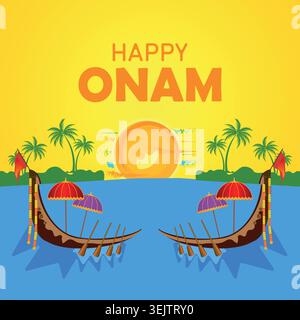 Illustration de la course de Snakeboat dans le contexte de célébration du festival Onam pour le festival Happy Onam Illustration de Vecteur