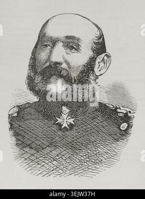 Gustav von Manstein (Albert Ehrenreich Gustav von Manstein) (1805-1877), général prussien, 1870. Extrait de "Historia de la Guerra de Francia y Prusia" (histoire de la guerre entre la France et la Prusse), volume I, publié à Barcelone, 1870. Banque D'Images