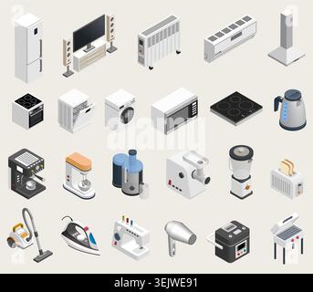 Appareils ménagers icônes détaillées isométriques définies. Collection d'illustration vectorielle de cuisine domestique et d'équipement domestique Illustration de Vecteur