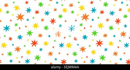 Crayon de couleur étoiles motif sans couture. Fond de confettis Doodle. Étoiles gribouillage dessinées à la main bg. Papier d'emballage brillant pour cadeau. Couleur texture anniversaire Illustration de Vecteur