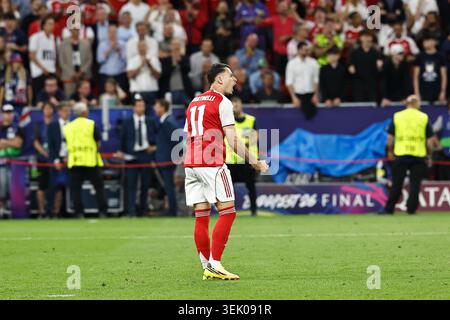 Budapest, Hongrie. 30 mai 2026. Gabriel Martinelli (Arsenal) Football/Football : Martinelli célèbre après un penalty-shot lors de la finale de l'UEFA Champions League entre le Paris Saint-Germain - Arsenal FC au Puskas Arena de Budapest, Hongrie . Crédit : Mutsu Kawamori/AFLO/Alamy Live News Banque D'Images
