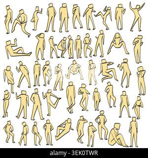 Ensemble de poses et de gestes humains isolés sur fond blanc Illustration de Vecteur