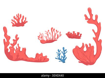 Coraux de différentes formes, la collection est peinte à la main. illustration vectorielle. Plantes marines et animaux du fond de l'océan, l'ensemble est isolé o Illustration de Vecteur