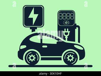 Station de charge pour véhicules électriques. Voiture électrique avec symbole d'icône de prise, voiture EV, logotype de point de charge de véhicules hybrides verts. Illustration vectorielle Illustration de Vecteur