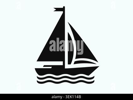 Yacht. Illustration vectorielle du pictogramme. Vecteur stock, silhouette de logo de bateau noir illustration d'art vectoriel isolé et minimaliste, transport par eau, IC Illustration de Vecteur