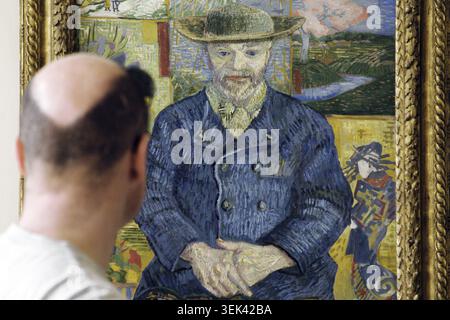 Le portrait du marchand d'art Pere Tanguy peint par Vincent Van Gogh est accroché au Musée Rodin à Paris Banque D'Images