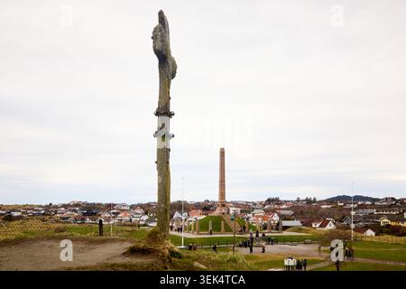 Haugesund ville comté de Rogaland, monument historique de Krosshaugen et monument national norvégien Haraldshaugen Banque D'Images