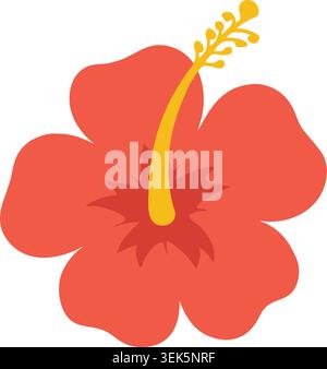 Illustration plate d'une fleur d'hibiscus rouge tropical avec une longue étamine jaune Illustration de Vecteur