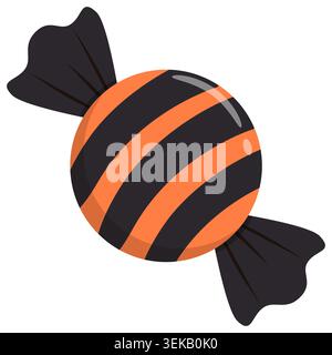 Bonbons enveloppés d'Halloween orange et noir avec finition brillante. Jolie confection effrayante isolée sur fond clair. Idéal pour les décorations de vacances, fête Illustration de Vecteur
