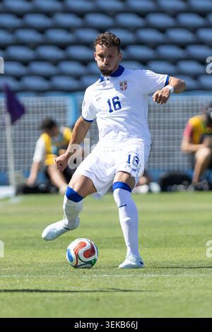 31 mai 2026. Lisbonne, Portugal. Serbie et le défenseur de Crvena Zvezda STRAHINJA ERAKOVIC (16 ans) en action lors du match amical international entre le Cap Vert et la Serbie crédit : Alexandre de Sousa/Alamy Live News Banque D'Images