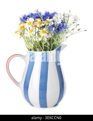 Belles fleurs sauvages en pichet isolé sur blanc Banque D'Images
