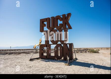 Installations artistiques en bord de mer à Bombay Beach, sur les rives de la mer de Salton. Californie, États-Unis. Banque D'Images