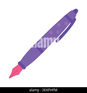 Illustration vectorielle plate vibrante d'un stylo violet avec une pointe rose et des pois ludiques. Design moderne et simple avec des lignes audacieuses et des couleurs vives pour le off Illustration de Vecteur