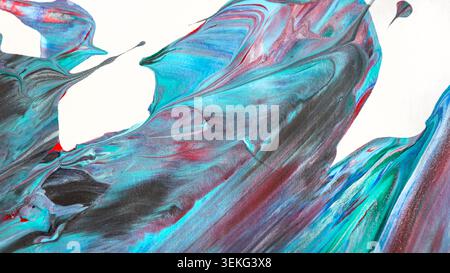 Arrière-plan abstrait dynamique avec des tourbillons de peinture turquoise, cramoisi et noire avec un mouvement fluide et une texture artistique riche. Dos créatif moderne Banque D'Images