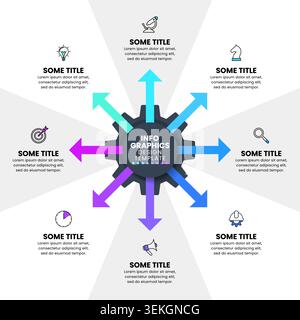 Modèle d'infographie avec icônes et 8 options ou étapes. Engrenage . Peut être utilisé pour la mise en page de flux de travail, diagramme, bannière, webdesign. Illustration vectorielle Illustration de Vecteur