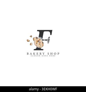 Logo lettre F avec illustration Cookie. Alphabet F icône de conception de boulangerie et bonbons Illustration de Vecteur