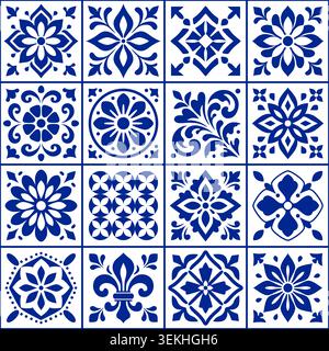 Motif sans couture pour carreaux de céramique. Motifs méditerranéens bleus. Mosaïque du Portugal. Étage Majolica. Fond italien. Azulejo patern. Cobalt portugais Illustration de Vecteur