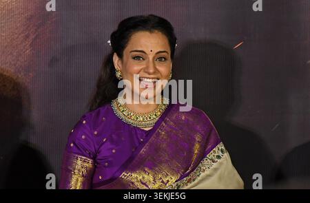 Mumbai, Inde. 02 juin 2026. Kangana Ranaut, actrice de Bollywood et députée du Bharatiya Janata Party (BJP) pose pour une photo après le lancement de la bande-annonce de son prochain film 'Bharat Bhhagya Viddhaata' à Mumbai. Crédit : SOPA images Limited/Alamy Live News Banque D'Images