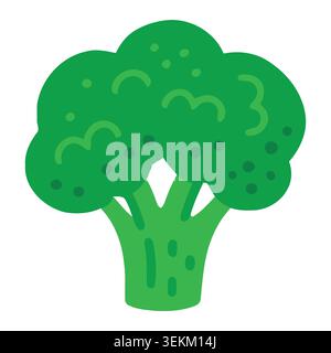 Illustration de brocoli vert vibrant dans un style vectoriel plat avec des formes et des lignes simples, idéal pour l'emballage alimentaire, la marque et la campagne d'alimentation saine Illustration de Vecteur