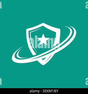 Logo de bouclier vectoriel moderne avec une étoile, symbolisant la protection et la sécurité dans un style épuré et minimaliste. Convient pour la marque, les logos et les icônes, conv Illustration de Vecteur
