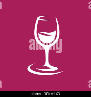 Une icône de verre à vin vectoriel minimaliste sur un fond magenta solide, idéale pour la marque de vin, l'emballage et le contenu éditorial, avec un blanc simple Illustration de Vecteur