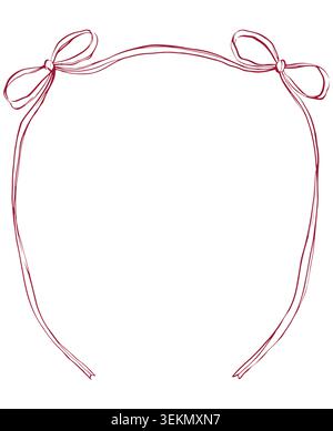 Cadre rectangulaire vectoriel avec des lignes dentelées dessinées à la main. Dessin au trait d'un cadre rouge vintage avec des bords arrondis et à motifs et un arc. Monochrome Illustration de Vecteur