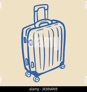 Illustration de valise bleue avec une poignée rétractable et des roues, conçue pour le voyage, avec une surface texturée et une esthétique simple et moderne sur un Illustration de Vecteur