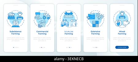 Types de systèmes agricoles écran d'intégration de l'application mobile Illustration de Vecteur