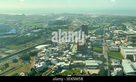 Vue aérienne de la zone près de l'aéroport international de Taoyuan à Taiwan. Banque D'Images