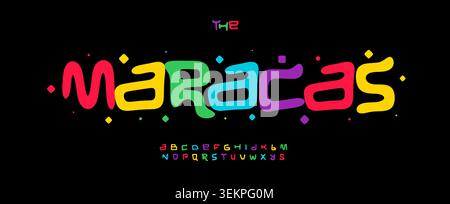 Couleurs festive police logo Alphabet Bouncy Letter Set typographie colorée, Design typographique créatif pour musique folklorique Carnaval titre texte, musique latine Illustration de Vecteur