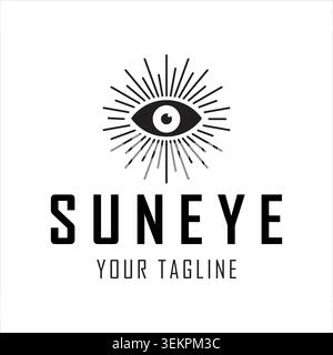 Logo yeux et rayons du soleil. Symbole de vision, de perspicacité, de mystique et de conscience. Illustration de Vecteur