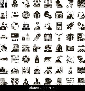 Icônes de glyphe modernes illustrant les concepts commerciaux et technologiques Illustration de Vecteur