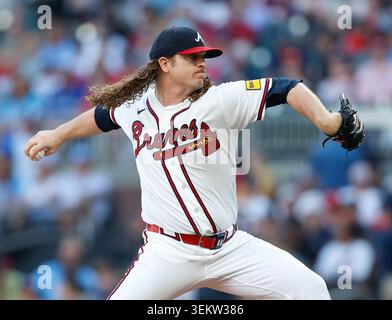 Atlanta, États-Unis. 03 juin 2026. Le lanceur Grant Holmes #66 des Braves d’Atlanta lance un pitch contre les Blue Jays de Toronto au Truist Park le mercredi 3 juin 2026 à Atlanta, en Géorgie. Photo de Mike Zarrilli/UPI crédit : UPI/Alamy Live News Banque D'Images