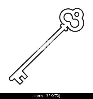 L'icône de clé vintage présente une forme vectorielle de contour en métal antique. Le symbole d'accès sécurisé représente la confidentialité et complète les codes de verrouillage. spe 10 Illustration de Vecteur