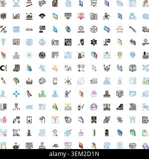 Collection d'icônes de lignes variées montrant les concepts de technologie d'entreprise et de soins de santé Illustration de Vecteur