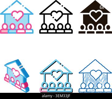 les bénévoles soutiennent l'icône de ligne mince de vecteur de maison de pack Illustration de Vecteur