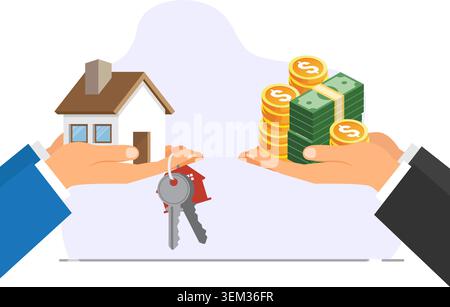 Échange immobilier de clés de maison pour paiement en espèces illustration stock Illustration de Vecteur