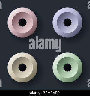 formes géométriques d'anneau donut 3d sur fond fusain noir cercles pastel abstraits minimalistes avec texture mate lisse pour l'eleme ui de conception web moderne Illustration de Vecteur