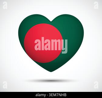 Motif coloré en forme de coeur avec le drapeau du Bangladesh. Ce graphique créatif symbolise l'amour et la fierté nationale avec des couleurs vives et modernes Illustration de Vecteur